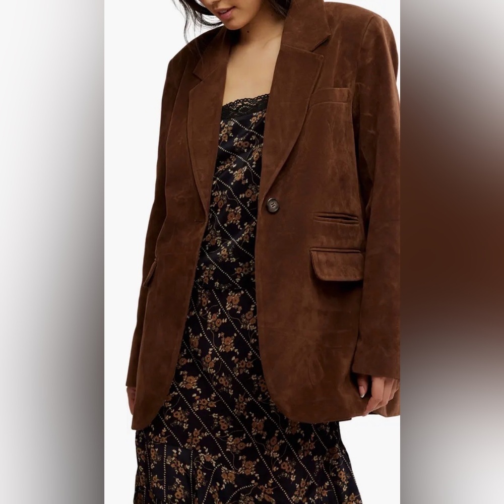 Free People we the free Papercut Faux Suede Blazer Brown Size Large - Picture 4 of 14